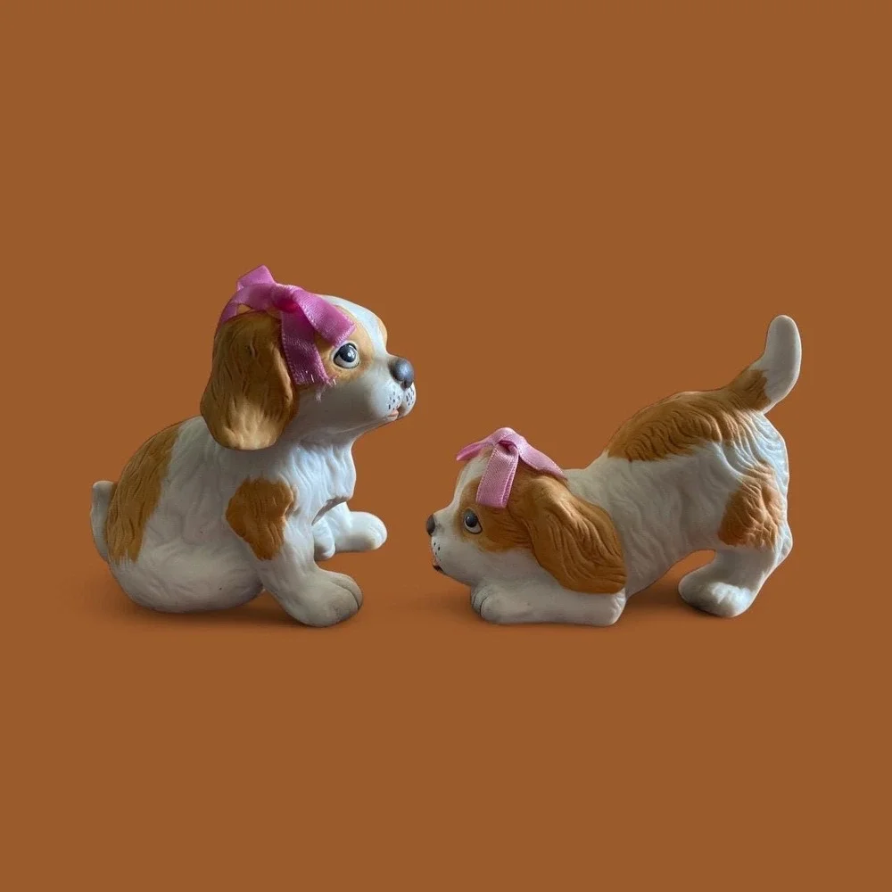 2 HOMCO Cocker Spaniels 1980's Porcelain Figurines Set Playful puppies